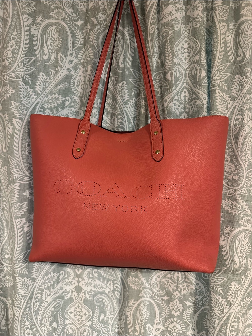 Coach Coral-Red Pebbled Leather Tote